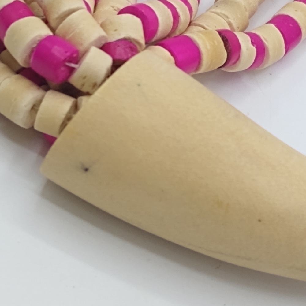 Pink & Cream Faux Bone Bead Multi-Strand Statement Choker Bib Necklace Vintage - Picture 8 of 9